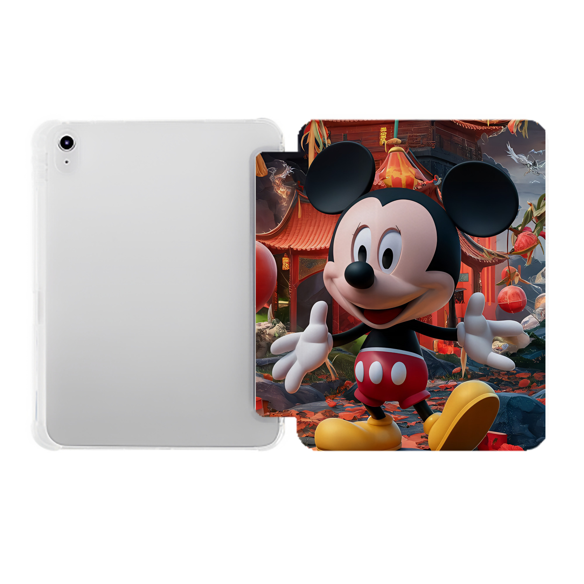 （画像用） ミッキーマウス Mickey Mouse IPad ケース ペン収納付き 三つ折りスタンド PUレザー×シリコン 対応機種9.5/10.5/10.9インチ